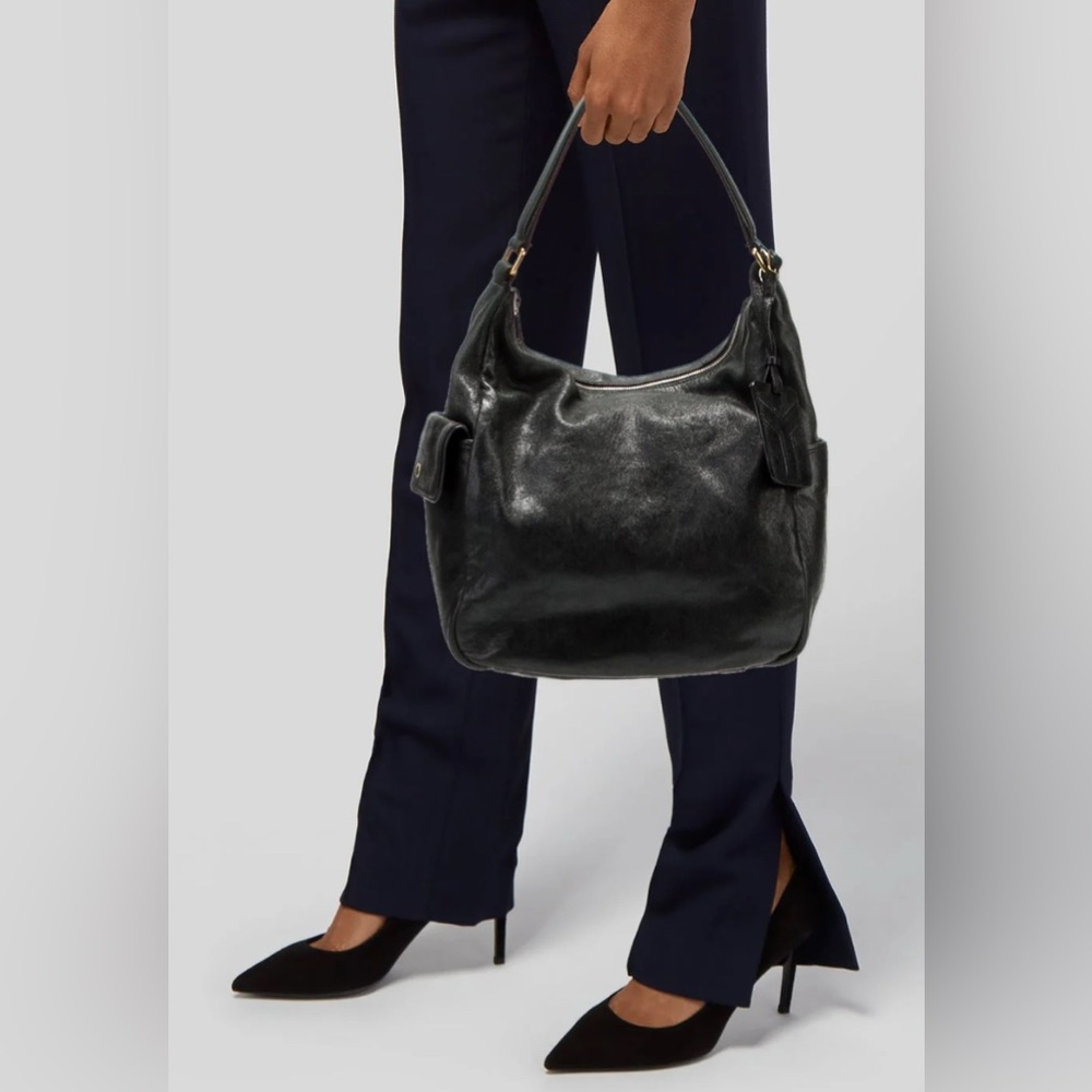 YSL Yves Saint Laurent Patent Large Hobo Bag Black